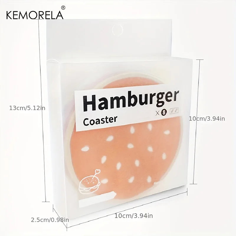 8pcs/set Burger Shape Coaster Creative Cup Pad Silicone Insulation Mat Mug Holder Kitchen Dining Bar Table Decorations Kids Gift Table Piece