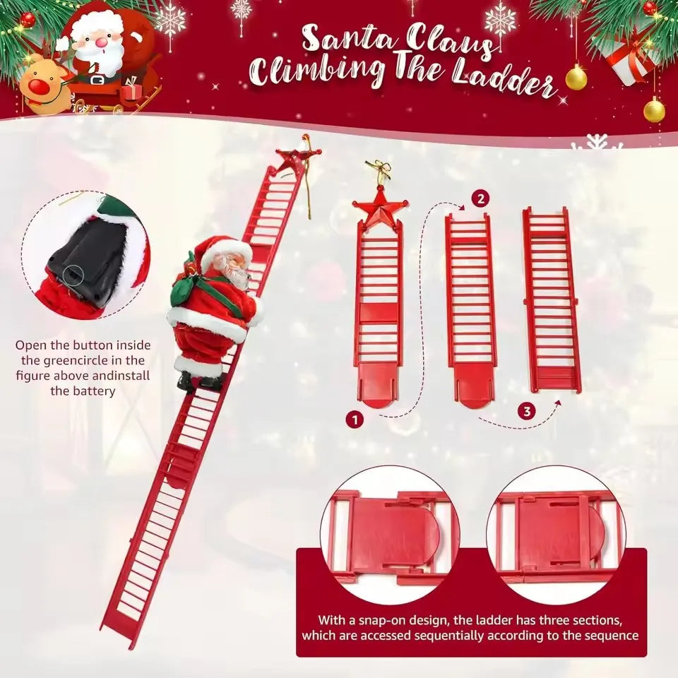 Santa Claus Doll Climbing Ladder with Music Christmas Tree Ornaments