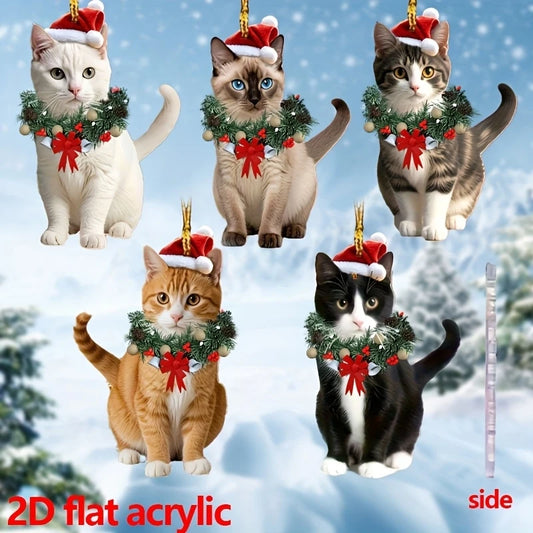 5 Pcs Acrylic 2D Cat Christmas Wreath Set