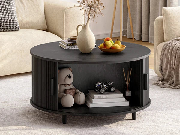 Wooden Coffee Table with 360° Curved Sliding Door - Table Piece