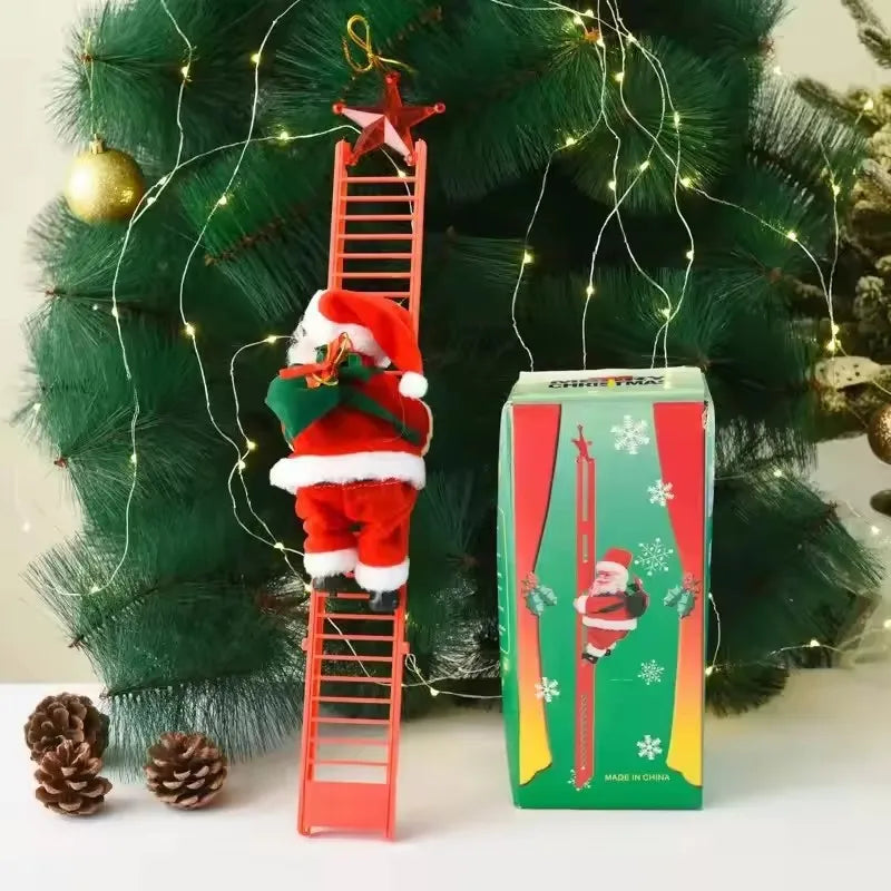 Santa Claus Doll Climbing Ladder with Music Christmas Tree Ornaments