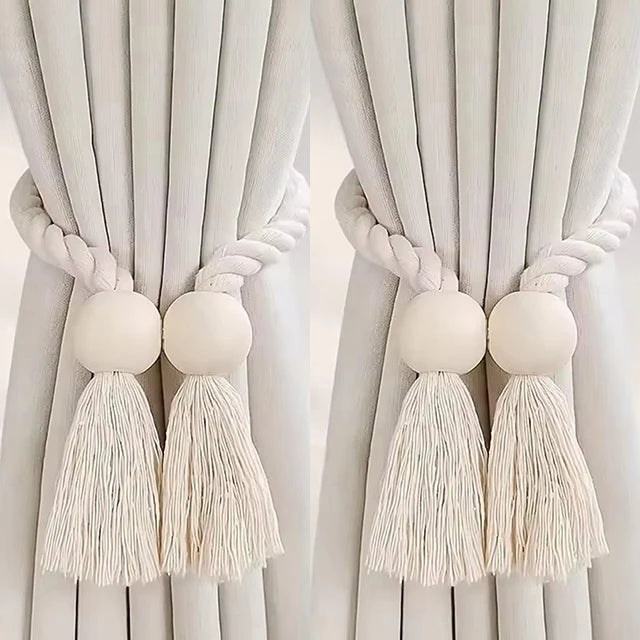 Handwoven Wooden Knot Curtain Holdbacks - Table Piece