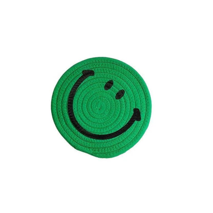Smiling Face Round Mat Woven Ramie Placemats Anti Slip Dining Table Mats Non-Slip Tableware Bowl Pads Kitchen Drink Cup Coasters Table Piece