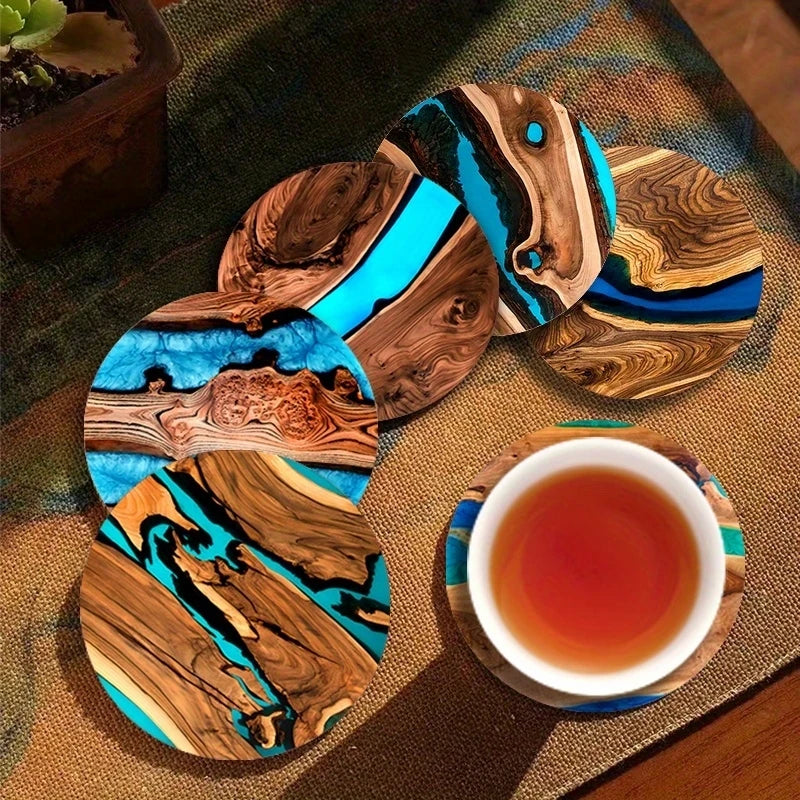 Vintage Wooden Coasters Set Table Piece