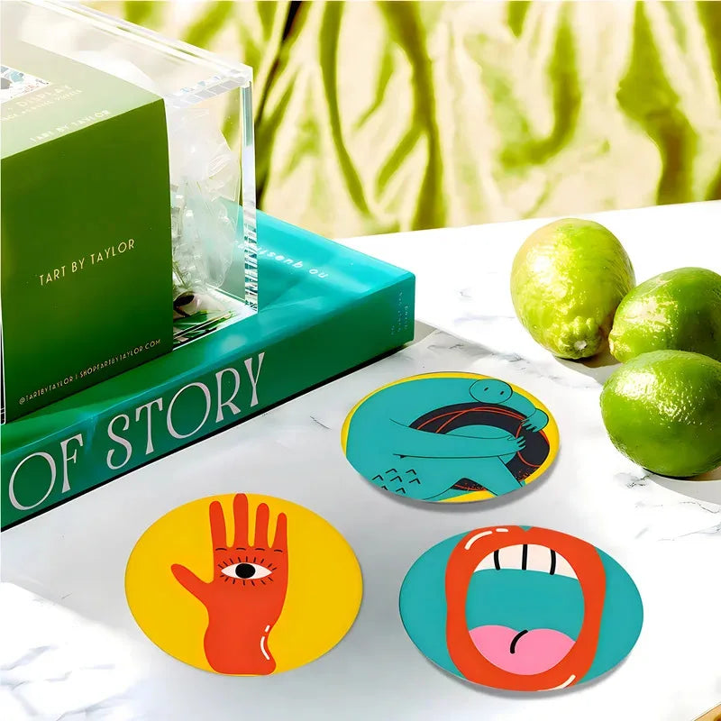 6Pcs Cup Mat Coaster Picasso Style Wood Cup Drink Mat Plate Coasters for Mugs and Cups Rug Pad Table Piece