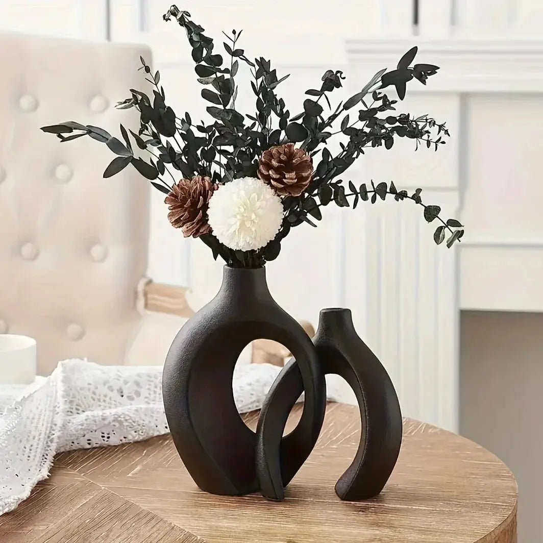 Modern Nordic Hollow Ceramic Vase Set - Table Piece