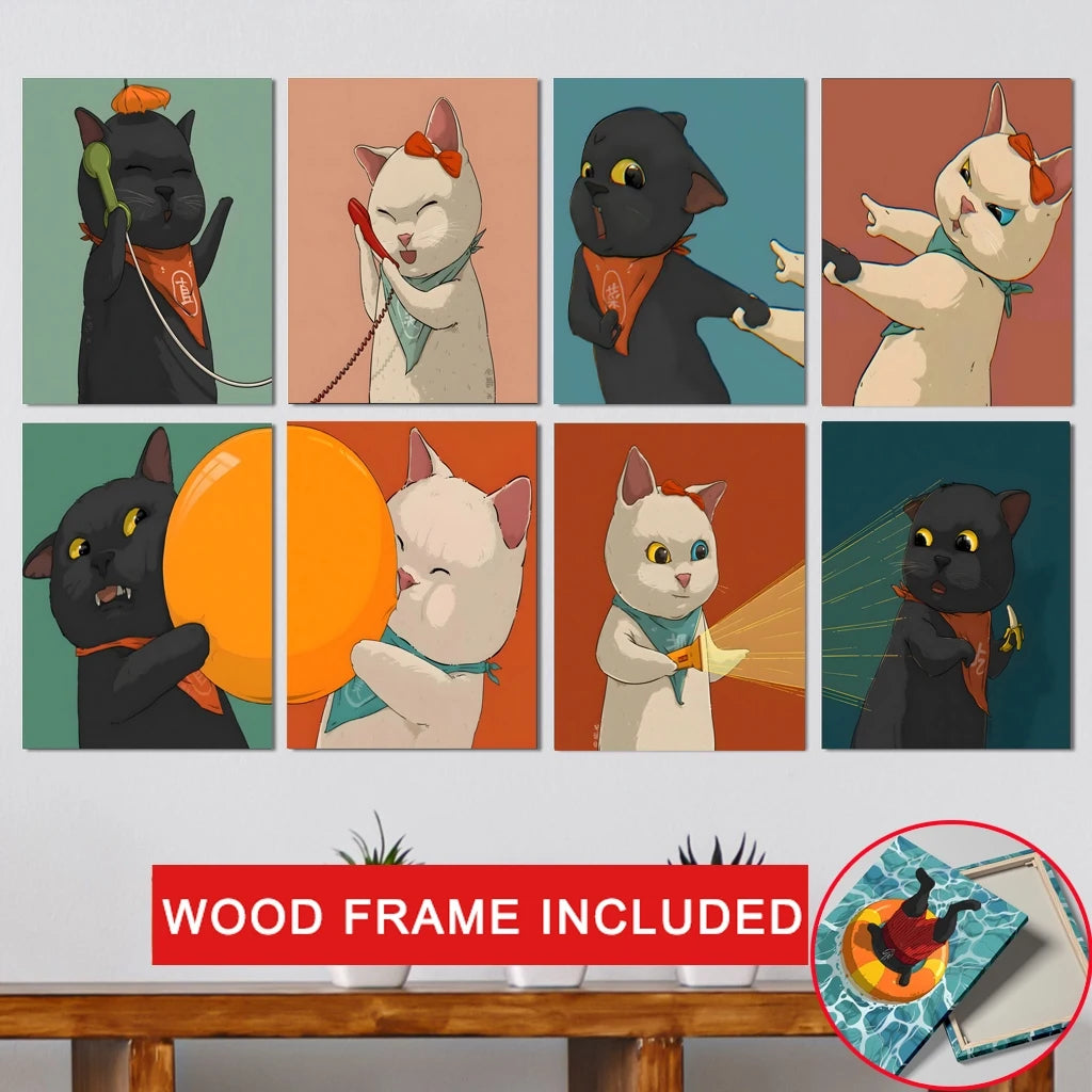 Midnight Cats Framed Canvas