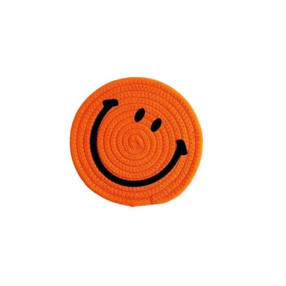 Smiling Face Round Mat Woven Ramie Placemats Anti Slip Dining Table Mats Non-Slip Tableware Bowl Pads Kitchen Drink Cup Coasters Table Piece