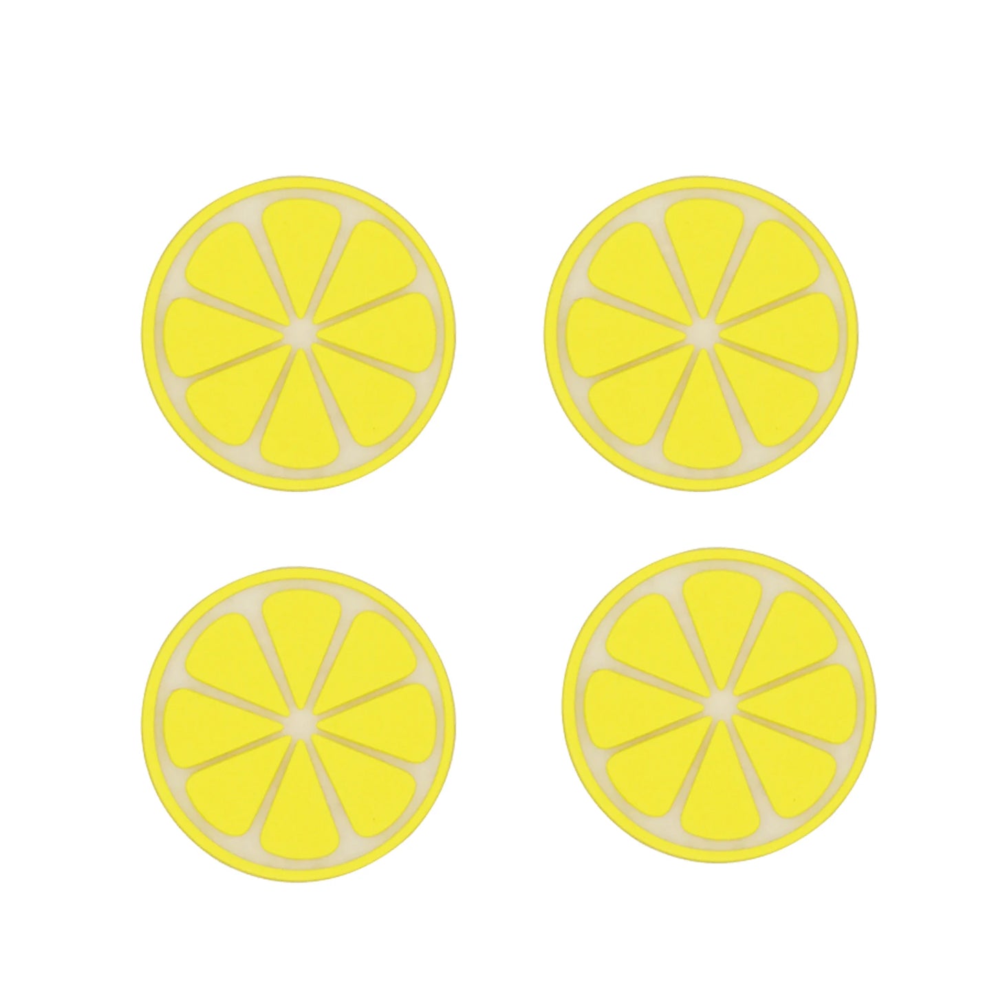 Set of 4 PVC Cute Lemon Coaster, Yellow Round Heat-resistant Mat Table Piece