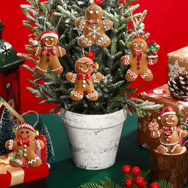 12/24pcs Christmas Gingerbread Man Ornaments Xmas Tree Wooden Hanging