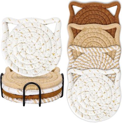 Handmade Cat Ear Cotton Coasters with Holder - Table Piece