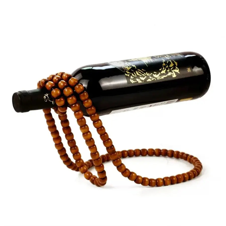 Floating Wooden Bead Wine Bottle Holder - Table Piece