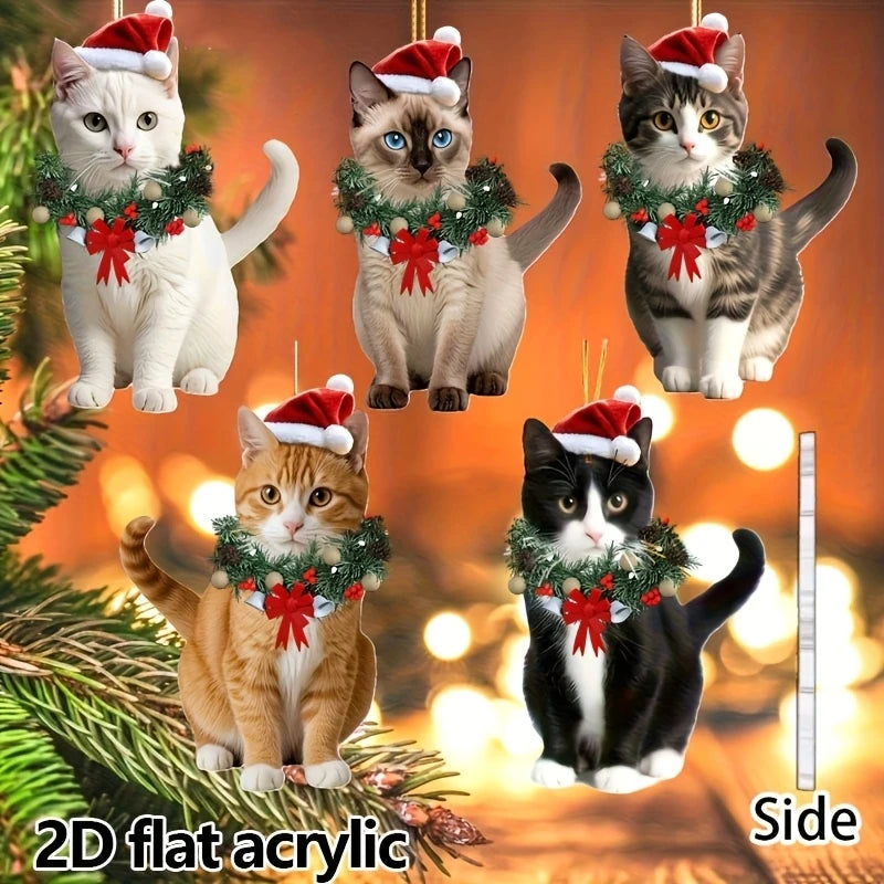 5 Pcs Acrylic 2D Cat Christmas Wreath Set