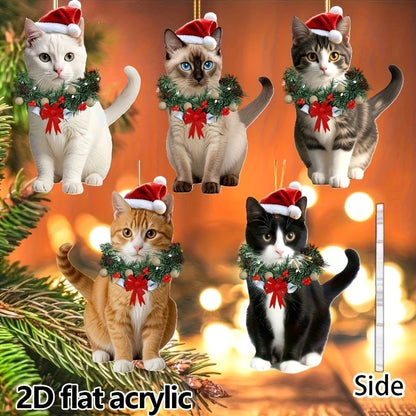 5 Pcs Acrylic 2D Cat Christmas Wreath Set