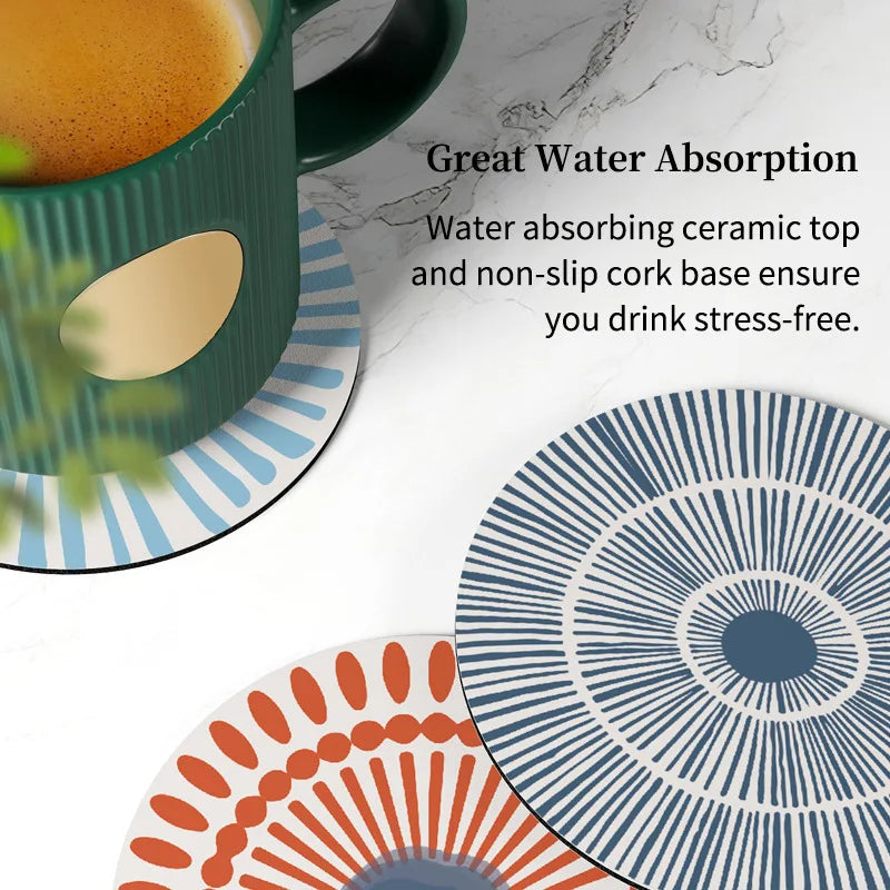 Funny Ceramic Absorbent Cute Stone Cup Coaster Set Of 6 Drinks Absorbing Round With Cork Base For Mugs And Cups Office Kitchen  Table Piece
