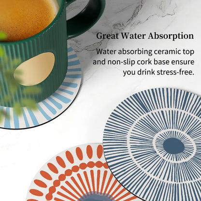 Funny Ceramic Absorbent Cute Stone Cup Coaster Set Of 6 Drinks Absorbing Round With Cork Base For Mugs And Cups Office Kitchen  Table Piece