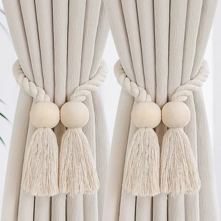 Handwoven Wooden Knot Curtain Holdbacks - Table Piece