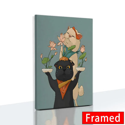 Midnight Cats Framed Canvas