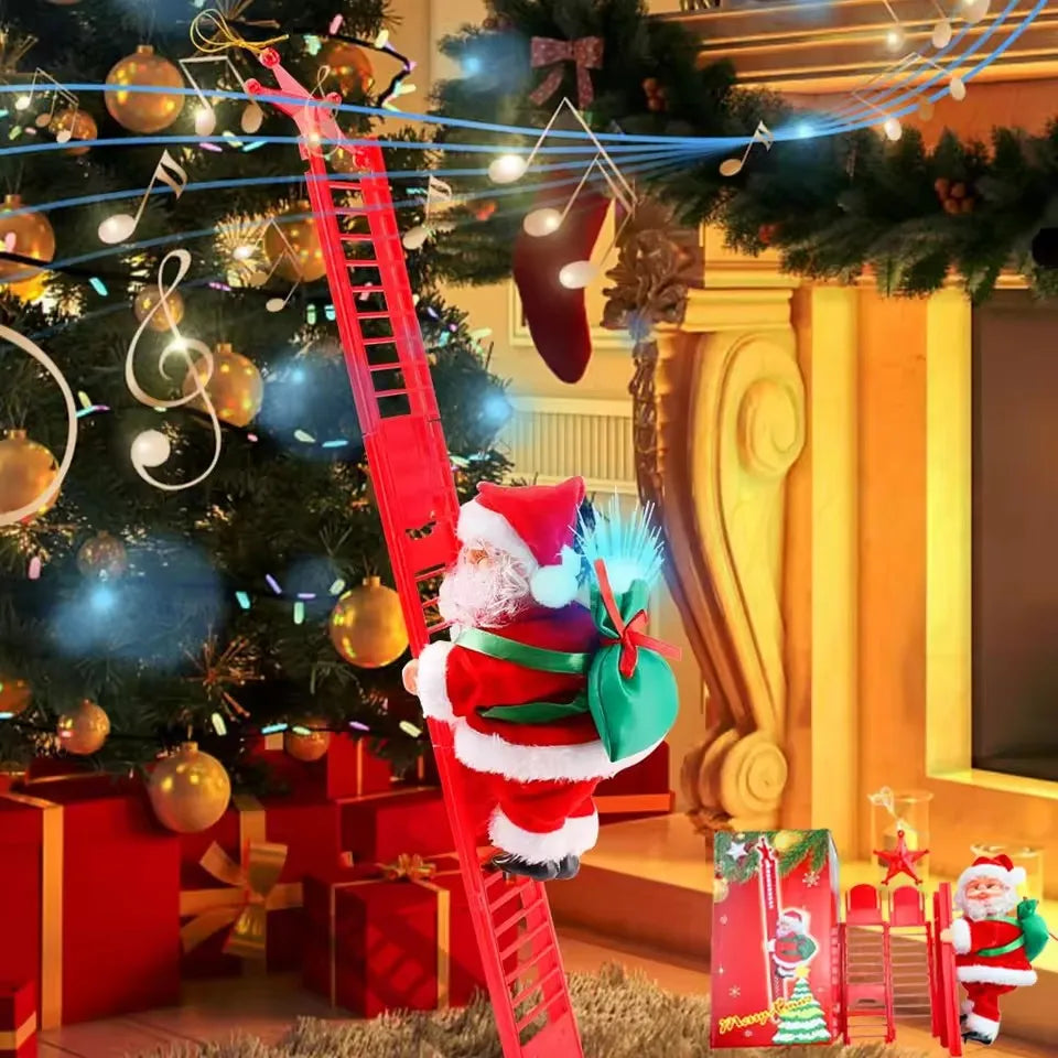 Santa Claus Doll Climbing Ladder with Music Christmas Tree Ornaments