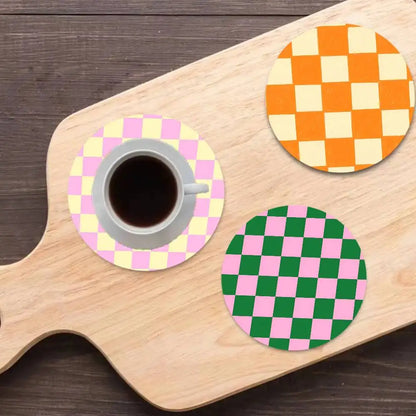 Checkered pattern Wooden Coaster  Suitable For Restaurants And Coffee Shops Easy To Wash And Clean Table Piece