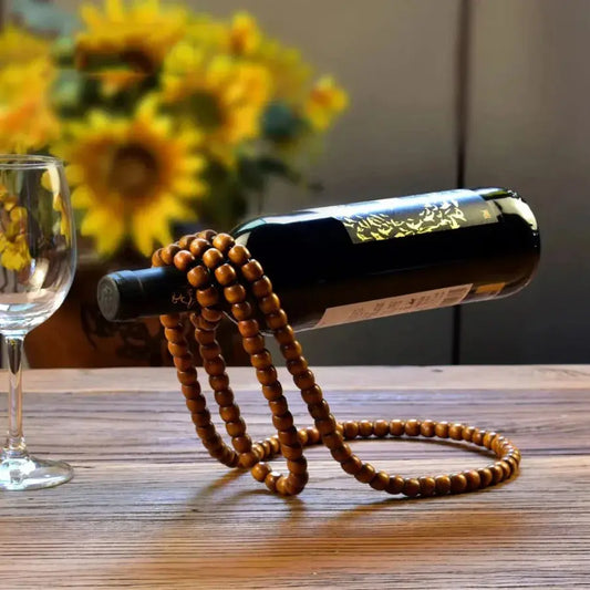 Floating Wooden Bead Wine Bottle Holder - Table Piece
