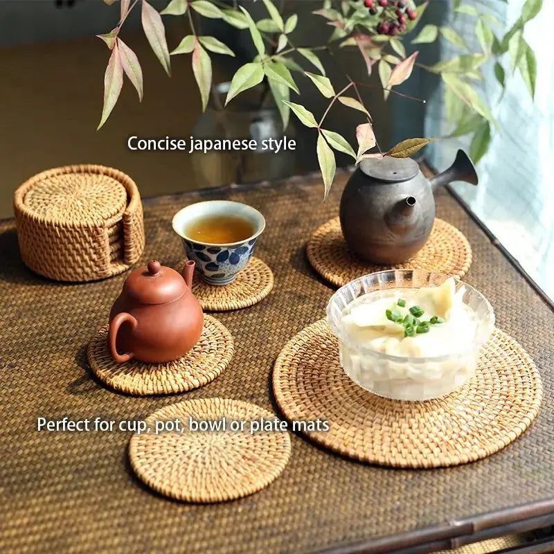 Traditional Handwoven Kungfu Tea Coaster Set - Table Piece