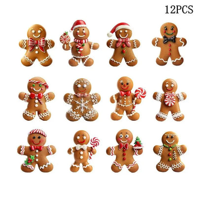 12/24pcs Christmas Gingerbread Man Ornaments Xmas Tree Wooden Hanging