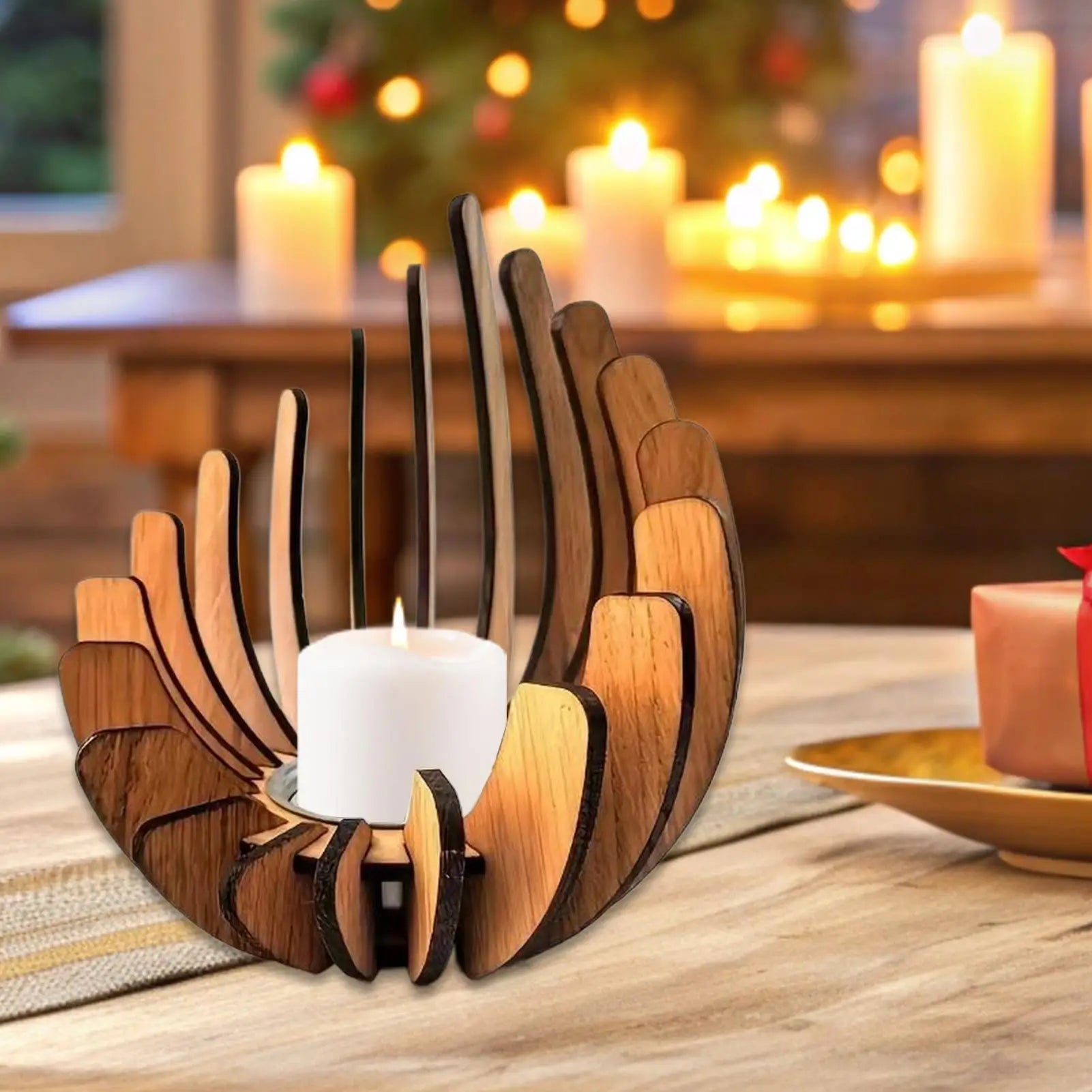 Decorative Wooden Lotus Candle Holder - Table Piece