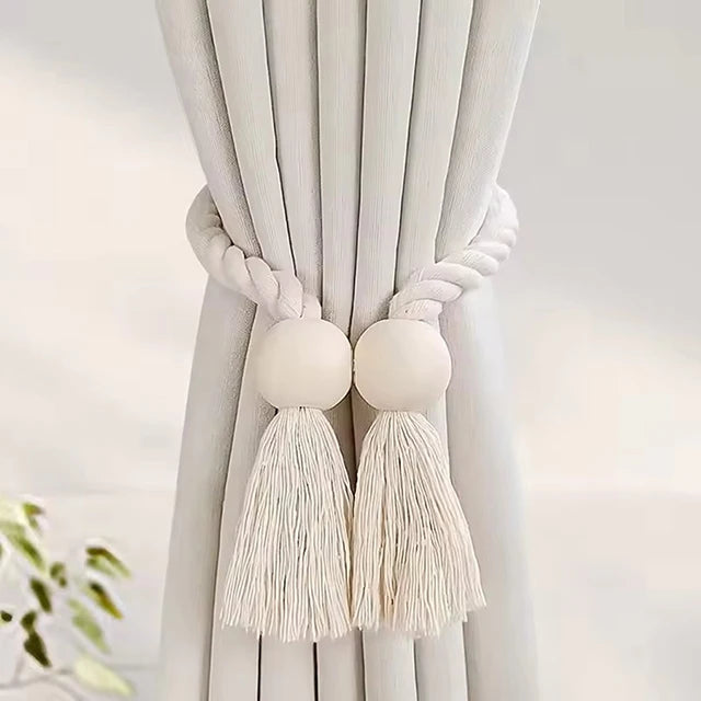 Handwoven Wooden Knot Curtain Holdbacks - Table Piece