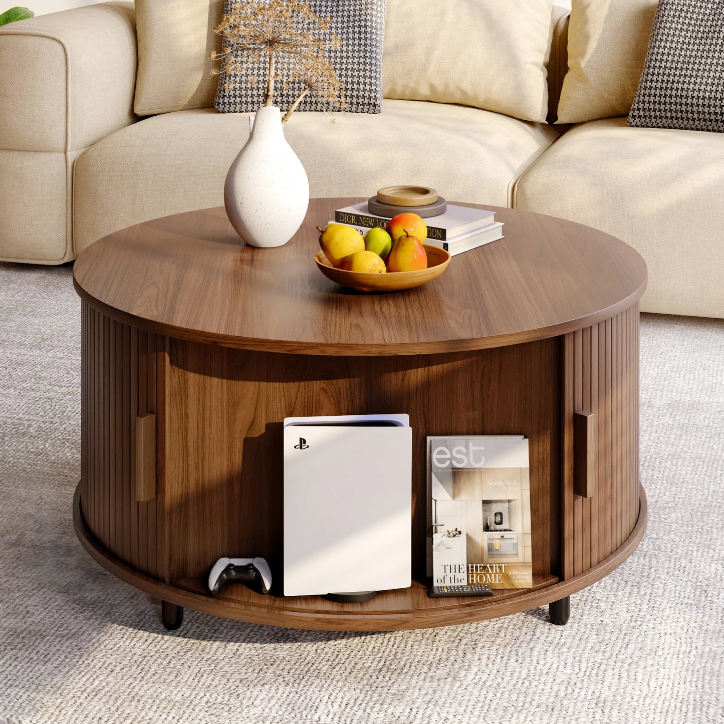 Wooden Coffee Table with 360° Curved Sliding Door - Table Piece