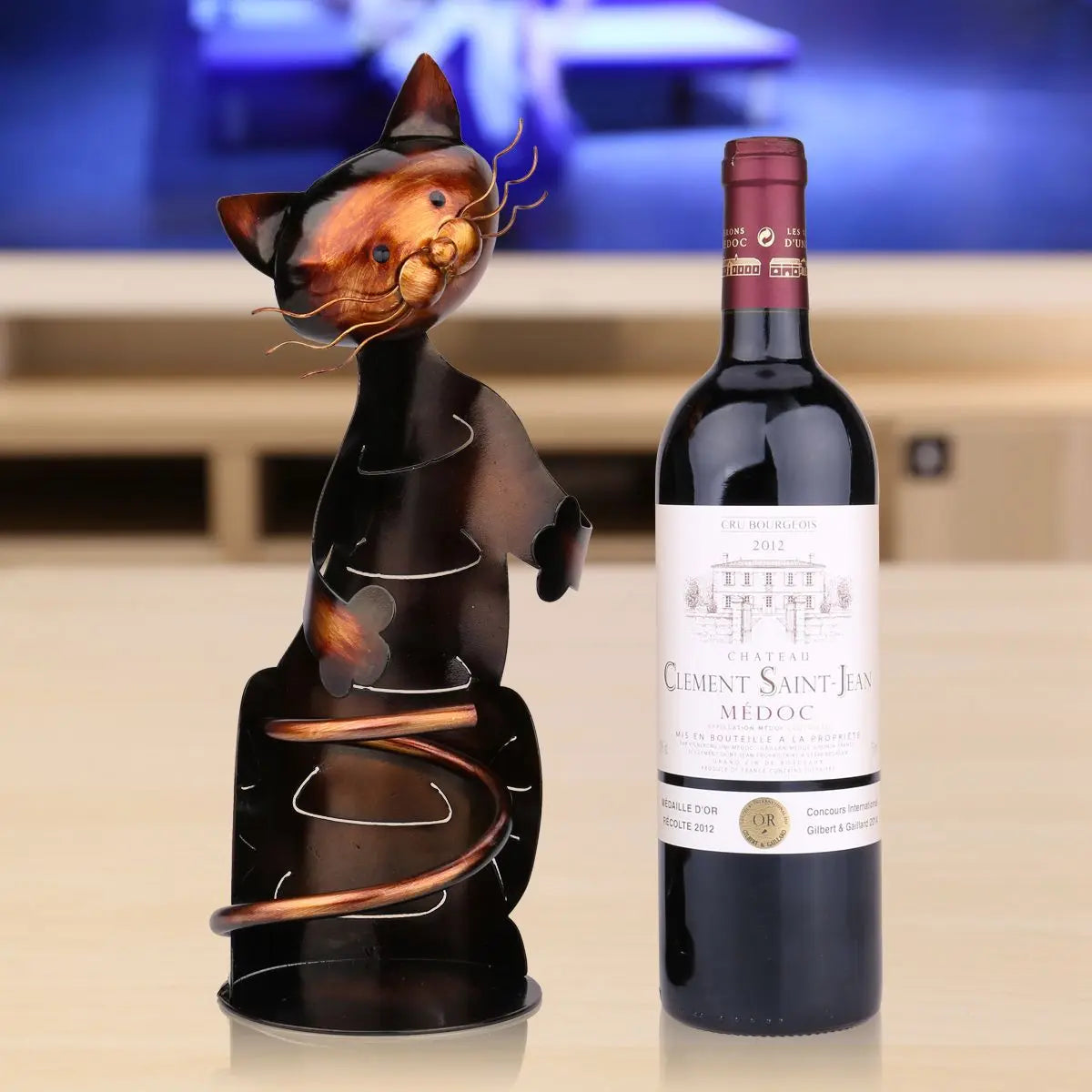Iron Cat Wine Rack Table Piece
