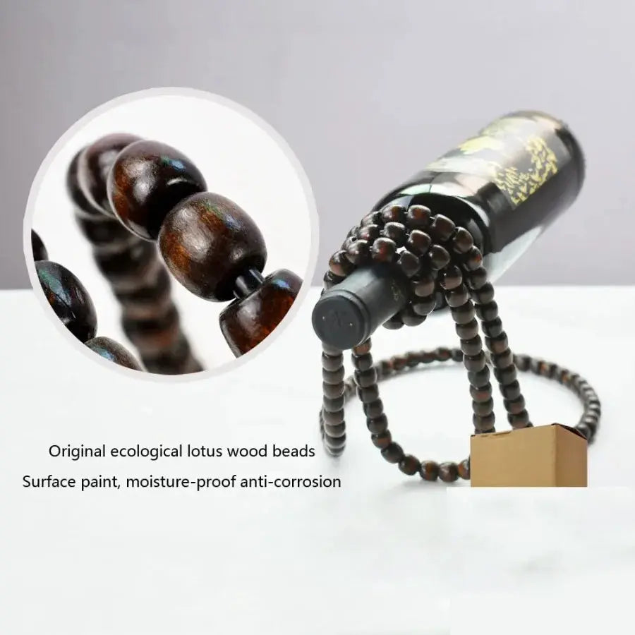 Floating Wooden Bead Wine Bottle Holder - Table Piece