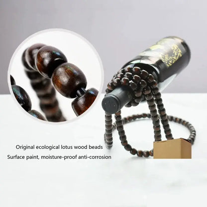Floating Wooden Bead Wine Bottle Holder - Table Piece
