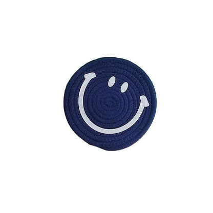 Smiling Face Round Mat Woven Ramie Placemats Anti Slip Dining Table Mats Non-Slip Tableware Bowl Pads Kitchen Drink Cup Coasters Table Piece
