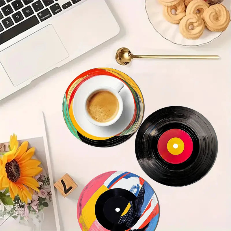 4 Pieces Tape Pattern Printed Coasters, Suitable for Daily Family Party Decoration, Office, Non-Slip Wooden Coasters Table Piece