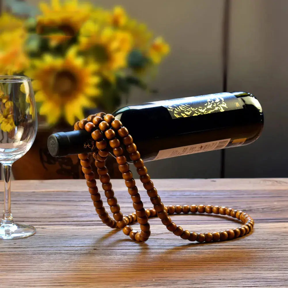 Floating Wooden Bead Wine Bottle Holder - Table Piece