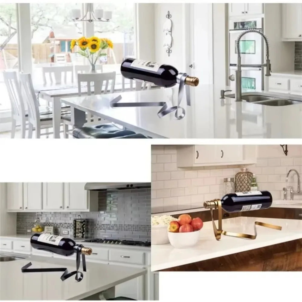 Floating Ribbon Wine Bottle Holder Stand - Table Piece