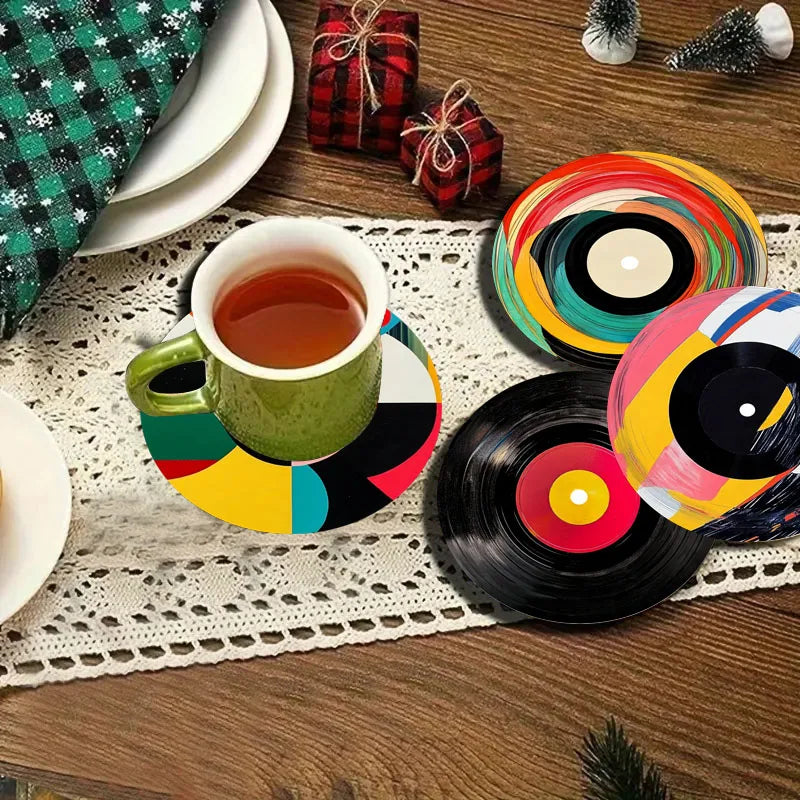 4 Pieces Tape Pattern Printed Coasters, Suitable for Daily Family Party Decoration, Office, Non-Slip Wooden Coasters Table Piece