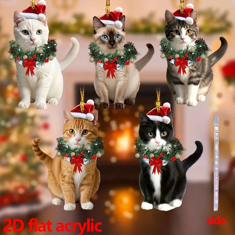 5 Pcs Acrylic 2D Cat Christmas Wreath Set