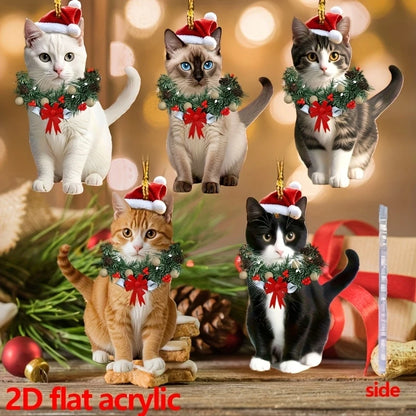 5 Pcs Acrylic 2D Cat Christmas Wreath Set