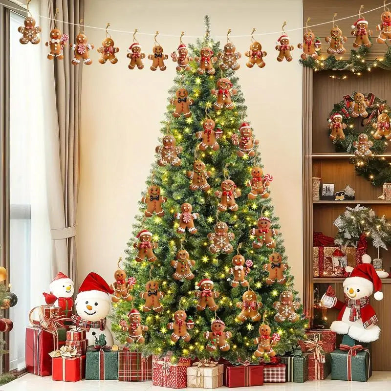 12/24pcs Christmas Gingerbread Man Ornaments Xmas Tree Wooden Hanging