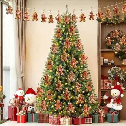 12/24pcs Christmas Gingerbread Man Ornaments Xmas Tree Wooden Hanging