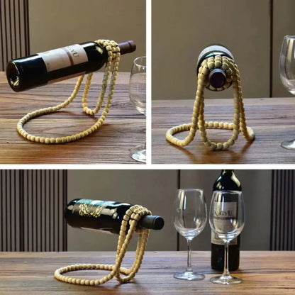 Floating Wooden Bead Wine Bottle Holder - Table Piece