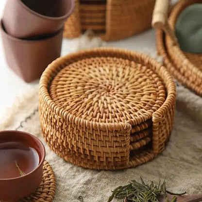 Traditional Handwoven Kungfu Tea Coaster Set - Table Piece