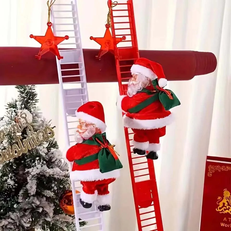 Santa Claus Doll Climbing Ladder with Music Christmas Tree Ornaments