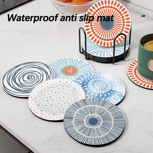 Funny Ceramic Absorbent Cute Stone Cup Coaster Set Of 6 Drinks Absorbing Round With Cork Base For Mugs And Cups Office Kitchen  Table Piece