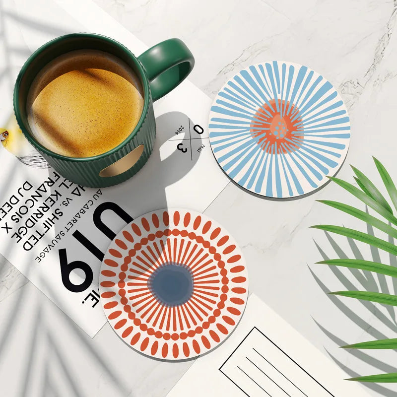 Funny Ceramic Absorbent Cute Stone Cup Coaster Set Of 6 Drinks Absorbing Round With Cork Base For Mugs And Cups Office Kitchen  Table Piece