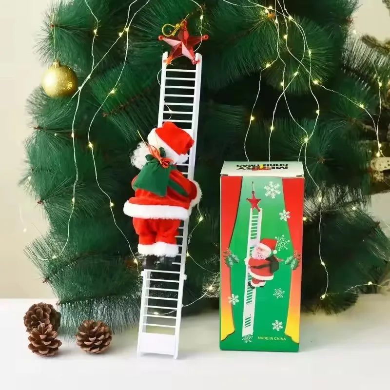 Santa Claus Doll Climbing Ladder with Music Christmas Tree Ornaments