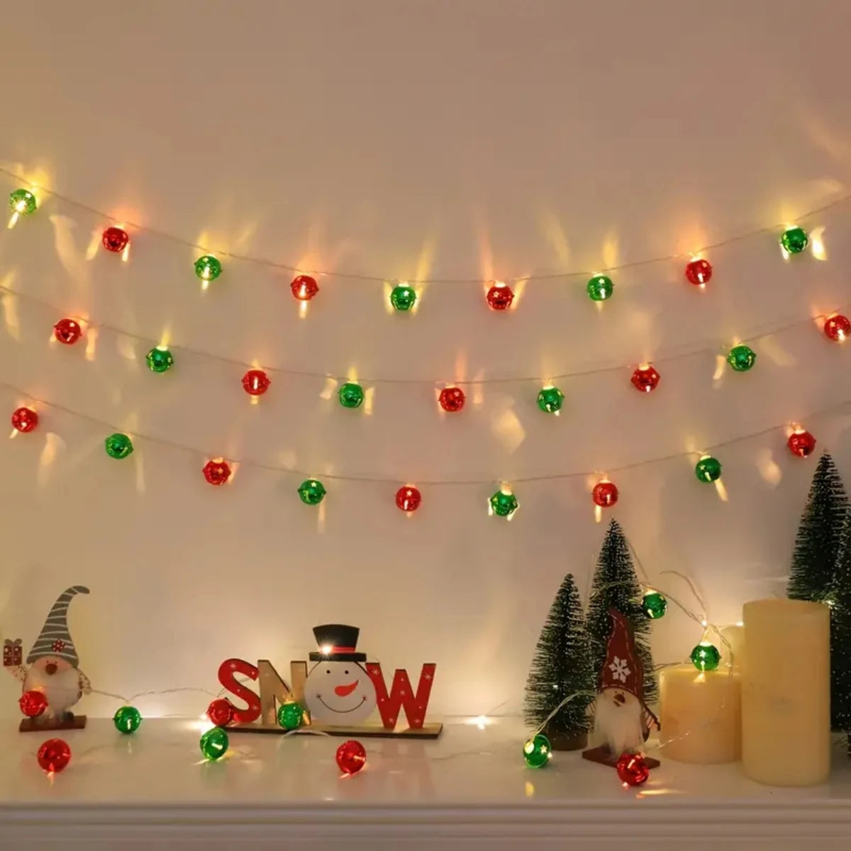 1pc Christmas Red Green Bells String