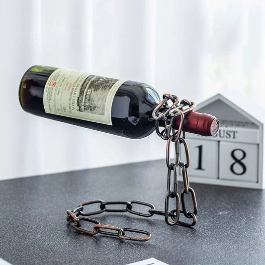 Hanging Iron Chain Wine Bottle Holder - Table Piece